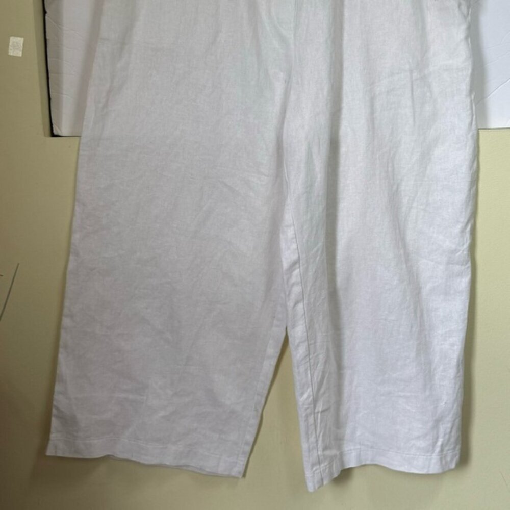 DKNY Pure NEW Linen Cotton XL Wide Leg Pockets PullOn Pant Crop Light Minimalist - Picture 5 of 11